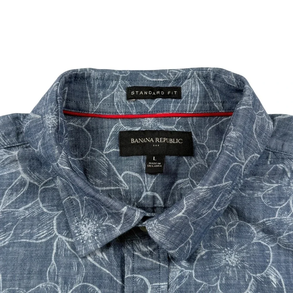 Banana Republic Mens Blue Floral Hibiscus Button Down Shirt Long Sleeve Large L